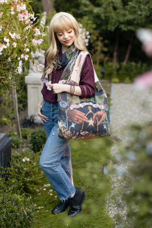 Make a Wish Floral Boho Linen Tote Bag w/ Wishbone Dandelion
