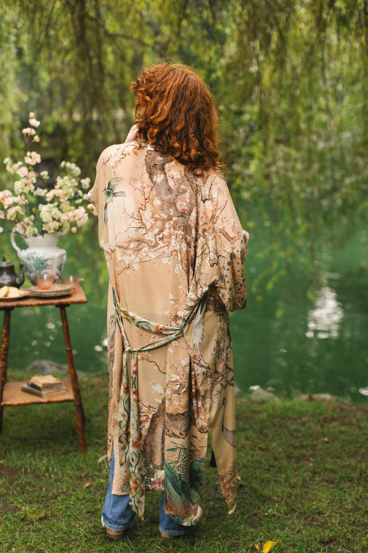 Fable Opera Duster Kimono Robe - Deer, Moon and Blossom