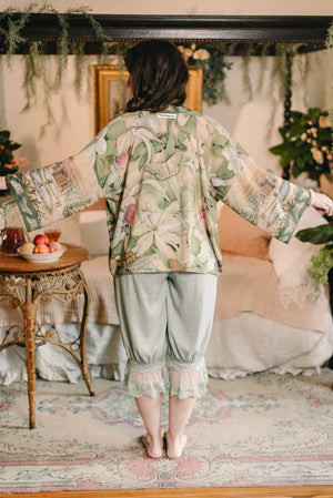 Fleur De Soleil Pixie Crop Kimono w/ Florals & Butterfly
