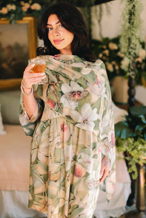 Fleur De Soleil Scarf with Magnolia Floral Print & Butterfly
