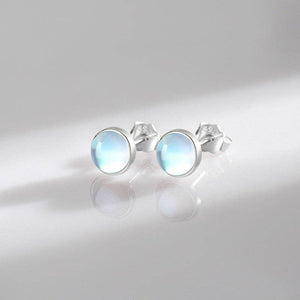 Tiny Round Moonstone Stud Earrings in 925 Sterling Silver - 5 mm