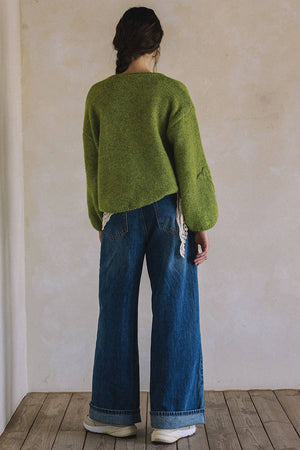 Olive Embroidered Floral Sweater