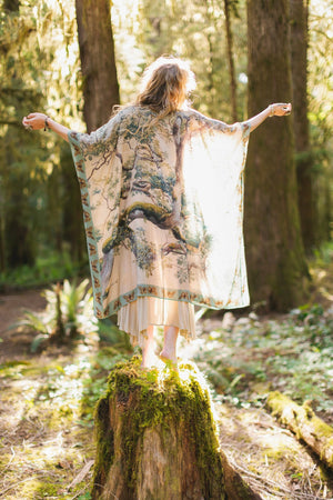 Earth and Sky Bamboo Kimono with Tree Print