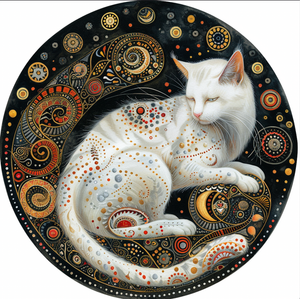 Mystical Cat Art Tambourine and Ribbon Wall Hanging