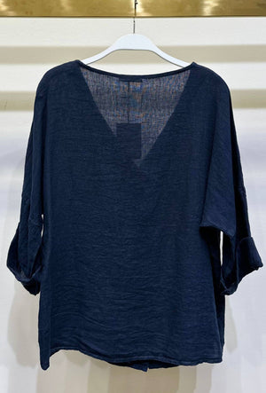 Linen Crewneck Button Down Shirt