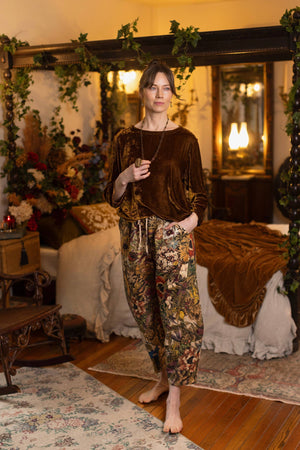 Golden Hour Linen Cropped Artist Pant w/ Floral Print