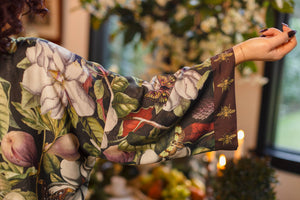 Fleur De Lune Pixie Duster Crop Kimono w/ Florals & Bees