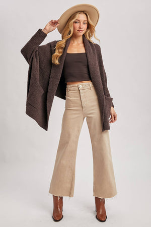 OPEN FRONT BLANKET WRAP BOUCLE KNIT SWEATER CARDIGAN