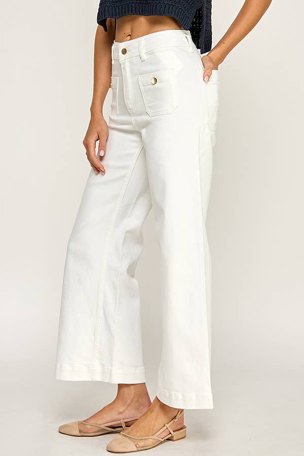 Front Flap Pocket Wide Leg Jeans (White)