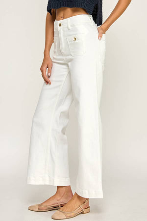 Front Flap Pocket Wide Leg Jeans (White)