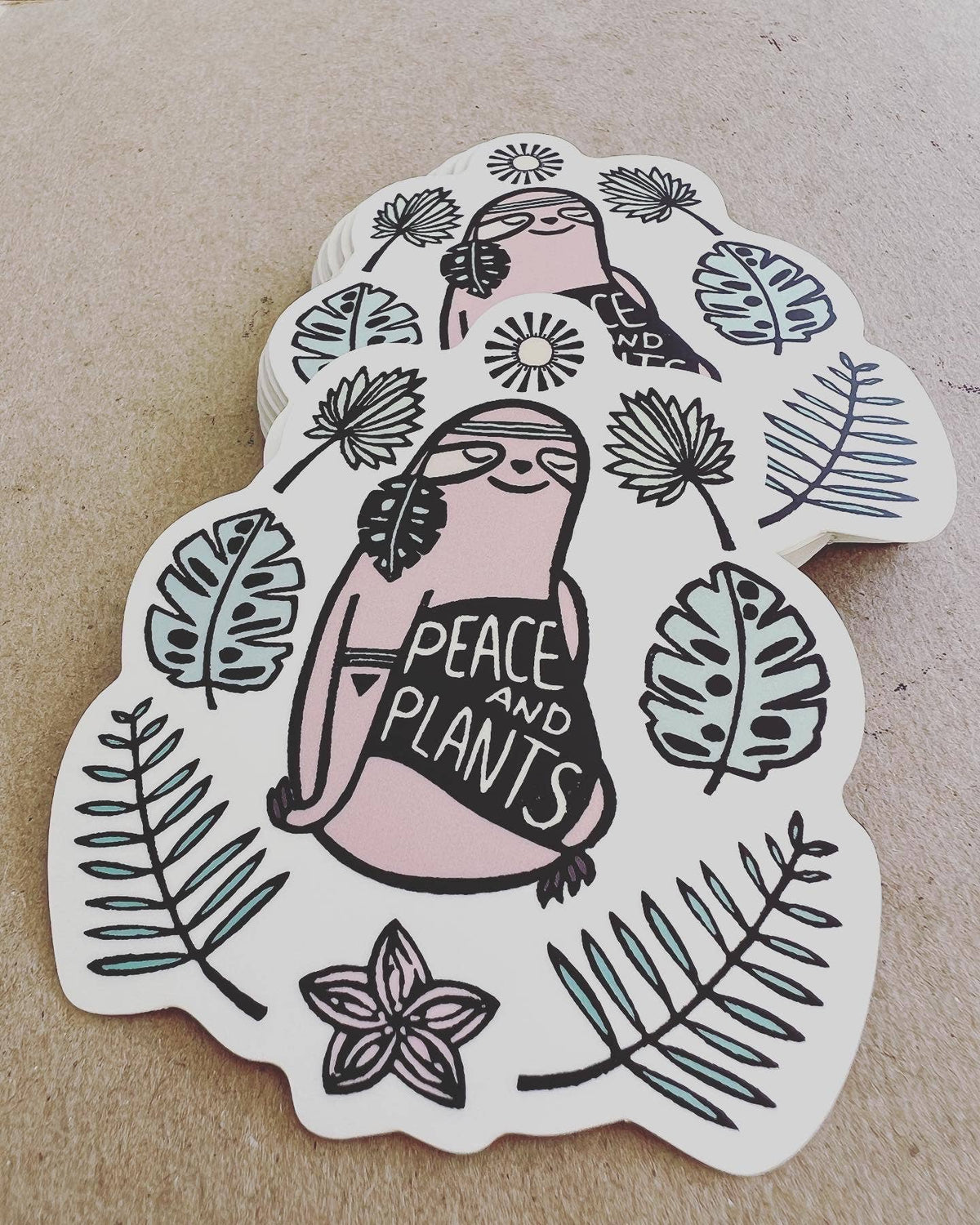 Free Spirit Sloth Decorative Stickers, Peace and Plants
