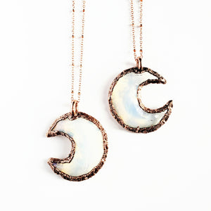 Knapped Opalite Crystal Crescent Moon Necklace
