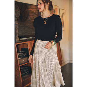Fitted Ribbed Knit Top with Button Detail Sleeves