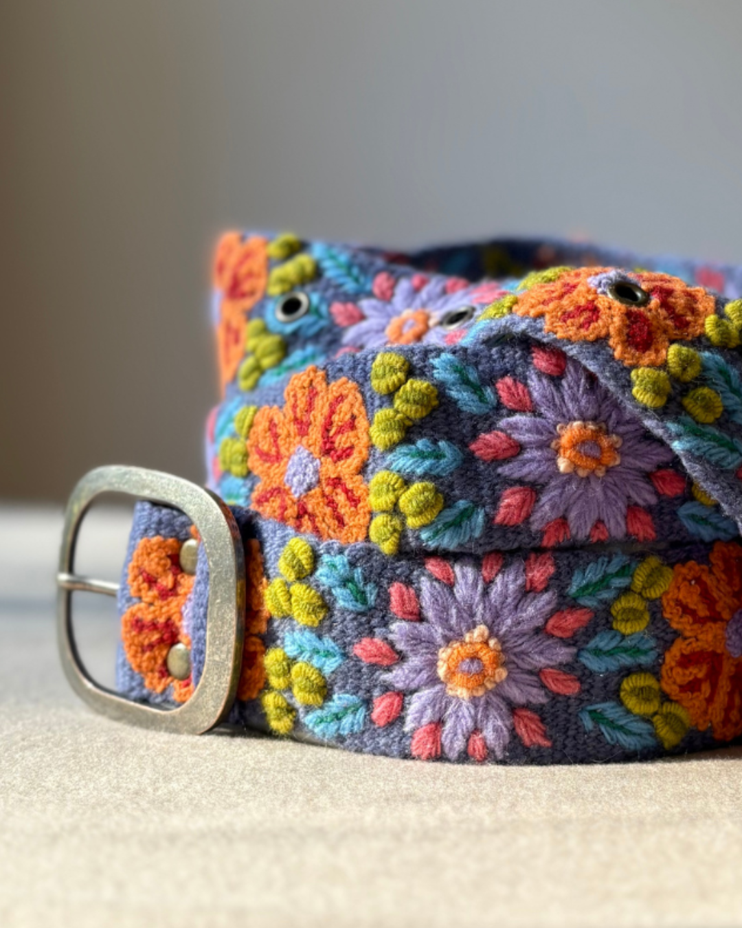 Prairie Flowers Embroidered Wool Belt