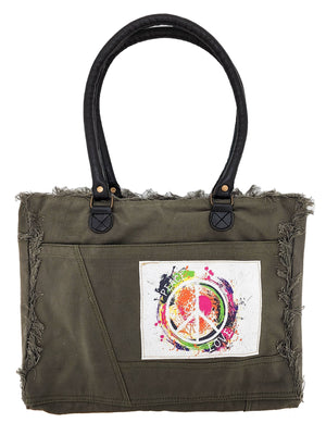 Peace Love Multicolor Canvas Tote