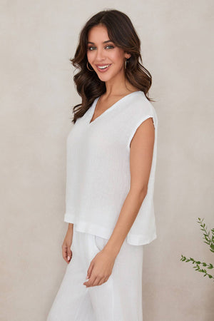 V-neck Linen Sleeveless Top