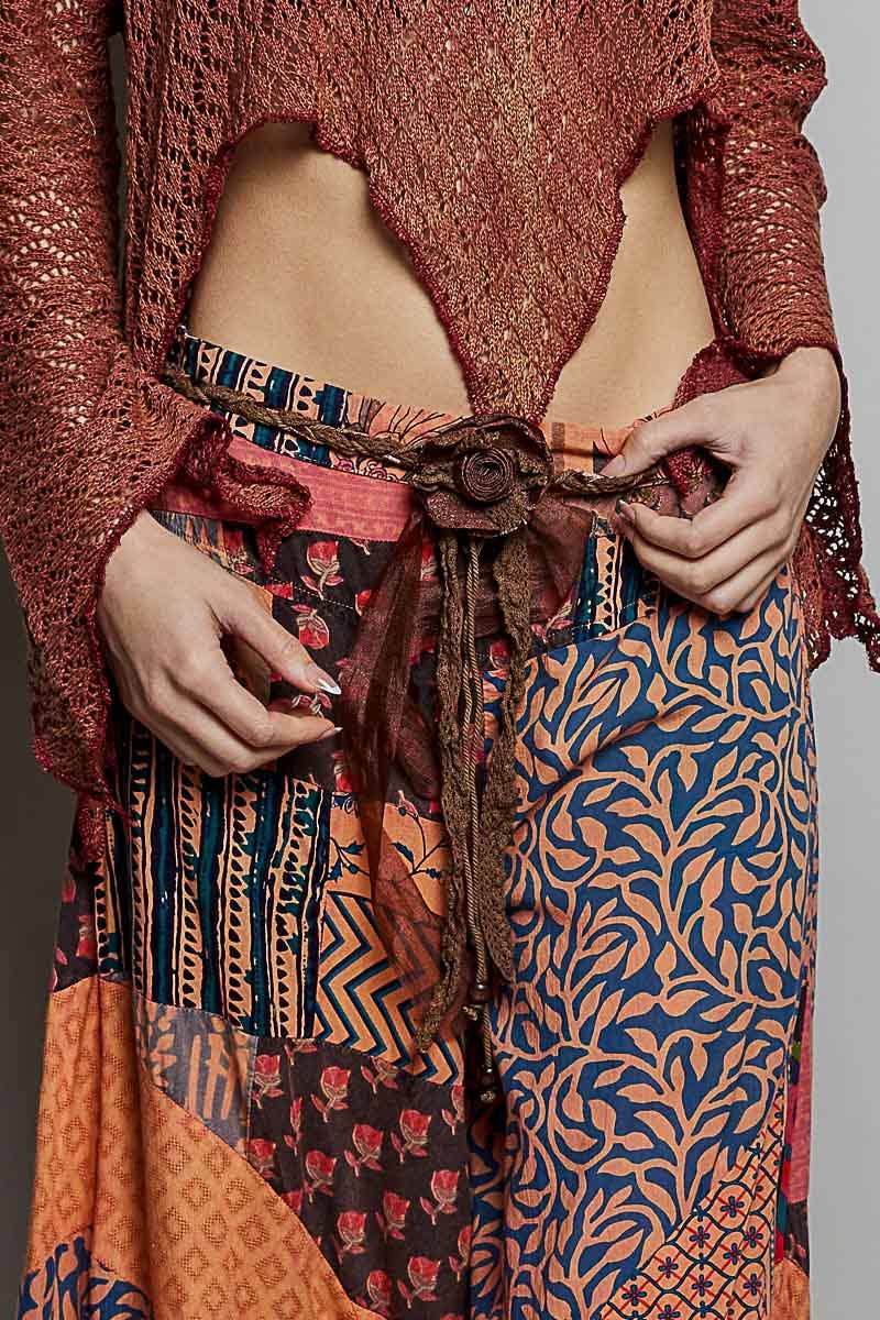 Rosette Accent Tassel Detail Layered Tie Belt