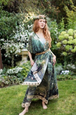 The Mythmaker Bohemian Scarf w/ pastoral landscape & unicorn