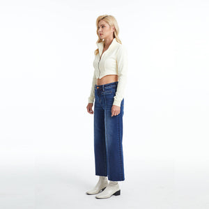 Vintage Retro High Rise Wide Leg Jeans with Raw Hem