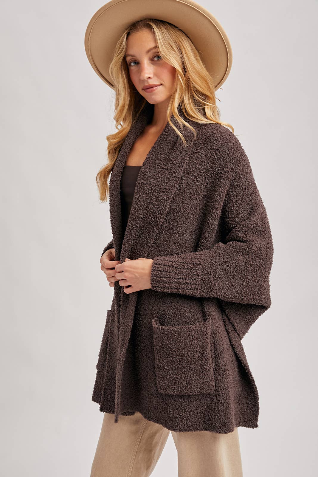 Open Front Blanket Wrap Boucle Knit Cardigan