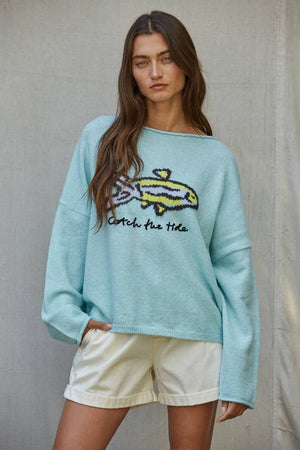 Knit Sweater Boat Neck Long Sleeve Pullover