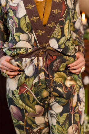 Fleur De Lune Linen Cropped Artist Pant w/ Boho Floral Print