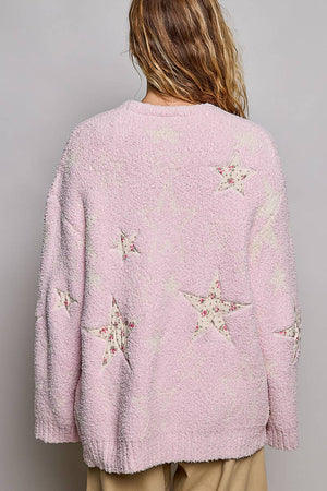 Star Patch Berber Open-Front Cardigan – Baby Pink