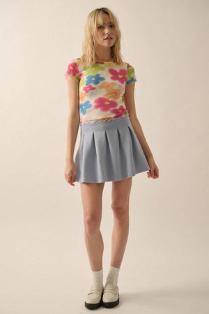 Floral Mesh Short-Sleeve Mesh Crop Top
