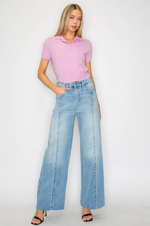 Adjustable Inseam Mid-Rise Wide Leg Jeans