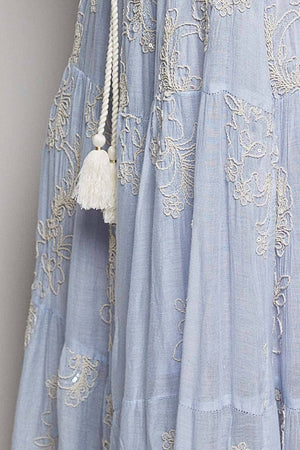 Embroidered Viscose Smocked Waistband Maxi Skirt