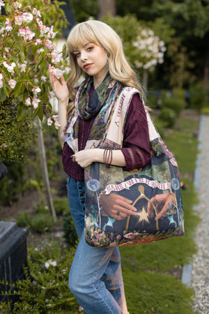 Make a Wish Floral Boho Linen Tote Bag w/ Wishbone Dandelion