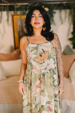 Fleur De Soleil Bohéme Long Maxi Slip Dress w/ Florals