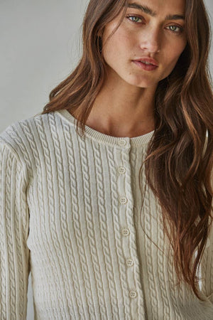 Knit Cable Sweater Cotton Button Down Cardigan