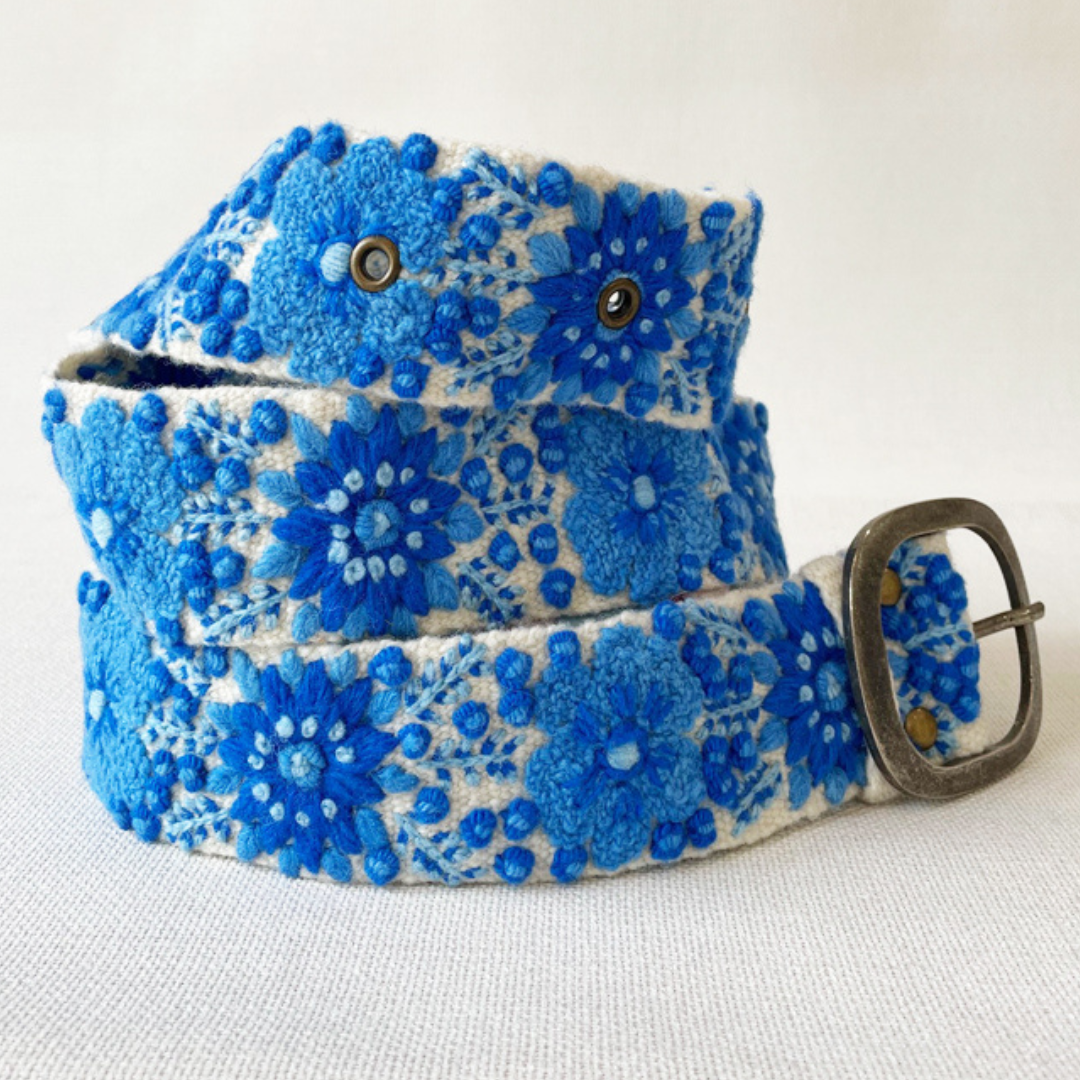 Forget-Me-Not Embroidered Wool Belt