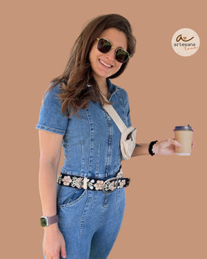 Cappuccino Wide Embroidered Belt