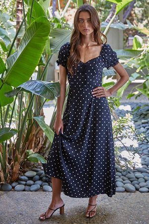Polka Dot Print Back Smocked Dress
