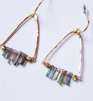 Watermelon Tourmaline Gold Earrings