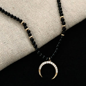 Crescent Moon Obsidian Beaded Necklace