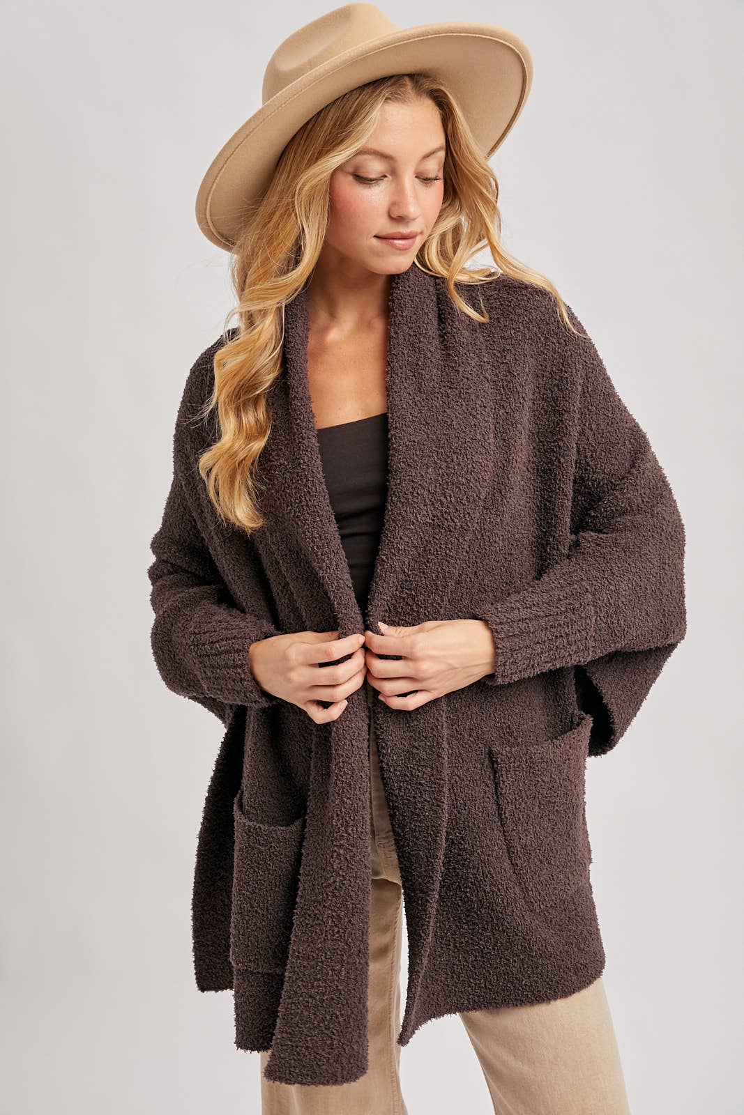 Open Front Blanket Wrap Boucle Knit Cardigan