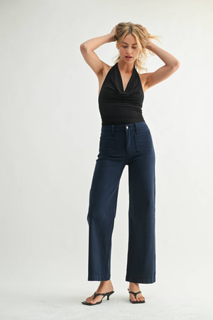 NAVY  Pants - Mini Patch Pocket Wide Leg