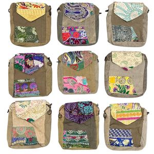 Recycled Military Tent Crossbody with Vintage Fabric