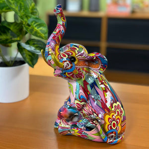 Floral Elephant Resin Tabletop Sculpture