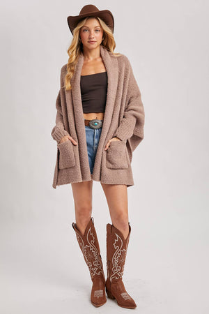 OPEN FRONT BLANKET WRAP BOUCLE KNIT SWEATER CARDIGAN