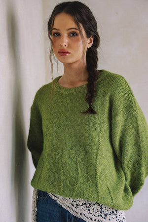 Olive Embroidered Floral Sweater