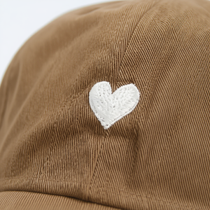 Mocha Cotton Dad Hat - Embroidered Heart Cap