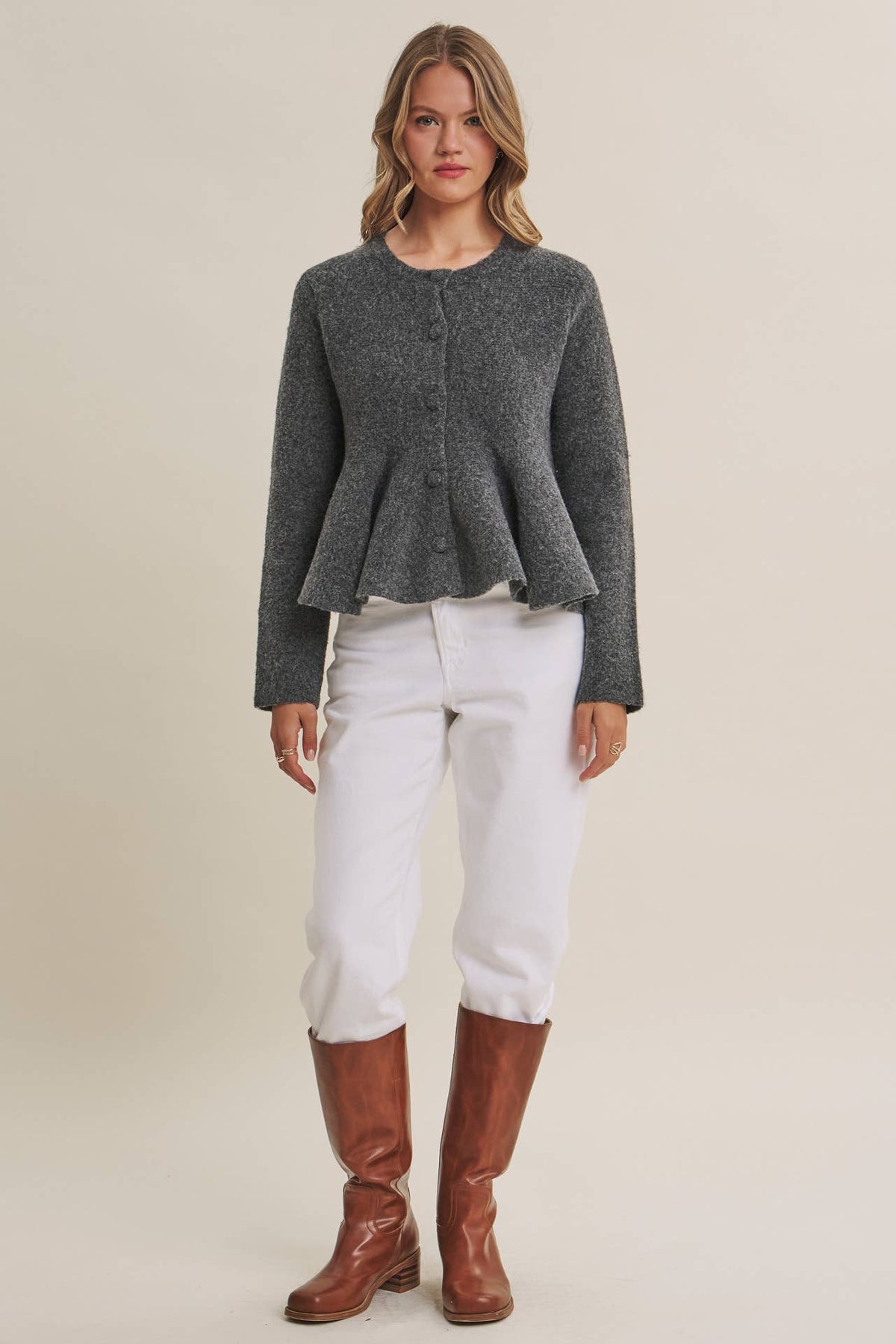 Parisian Afternoon Recycled Wool-Blend Peplum Sweater Top