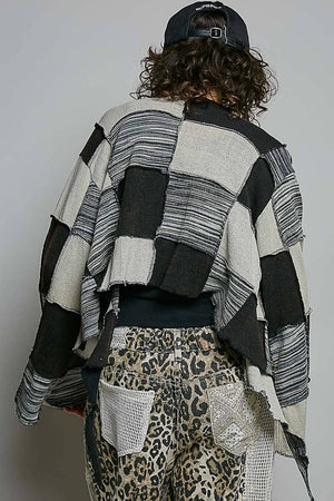 Cropped Patchwork Open-Front Cardigan
