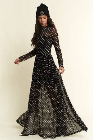 Polka Dot Mesh Maxi Dress