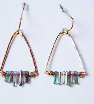 Watermelon Tourmaline Gold Earrings