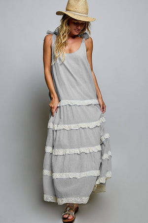 Shoulder Straps Striped Woven Maxi Dress